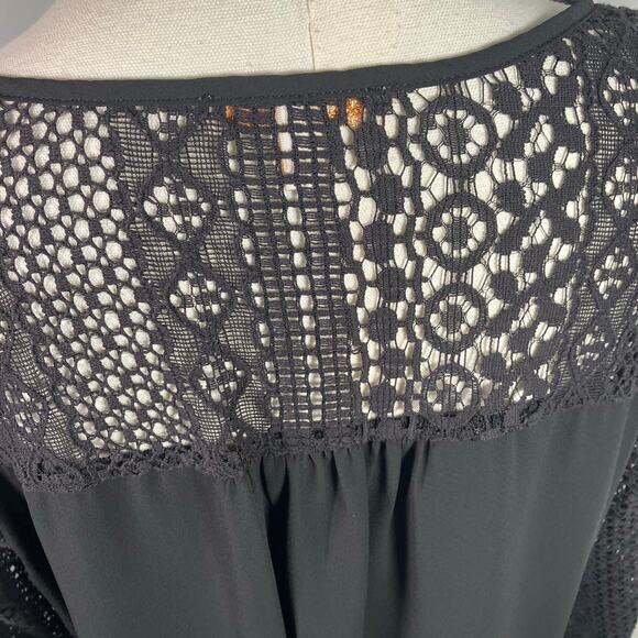 Skies Are Blue Black Blouse XLP Lace Crochet Sleeve Back Detail Classic Career‎ - Picture 7 of 14